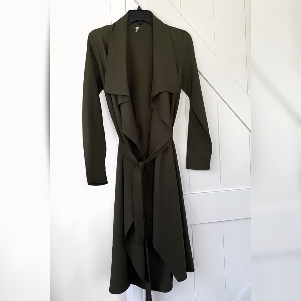 Pink blush maternity olive green duster jacket